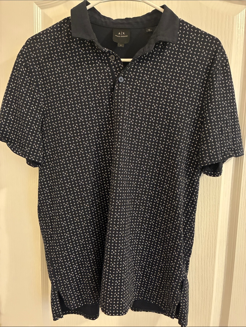 A/X Armani Exchange Navy Polo with Micro Dot Pattern
